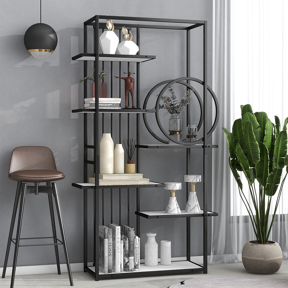 6-Tier Bookcase with Black Metal Frame_2