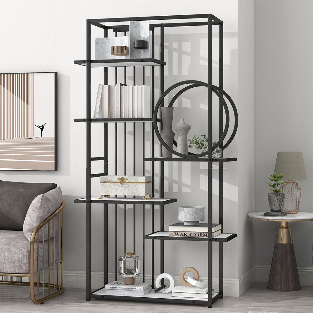 6-Tier Bookcase with Black Metal Frame_1