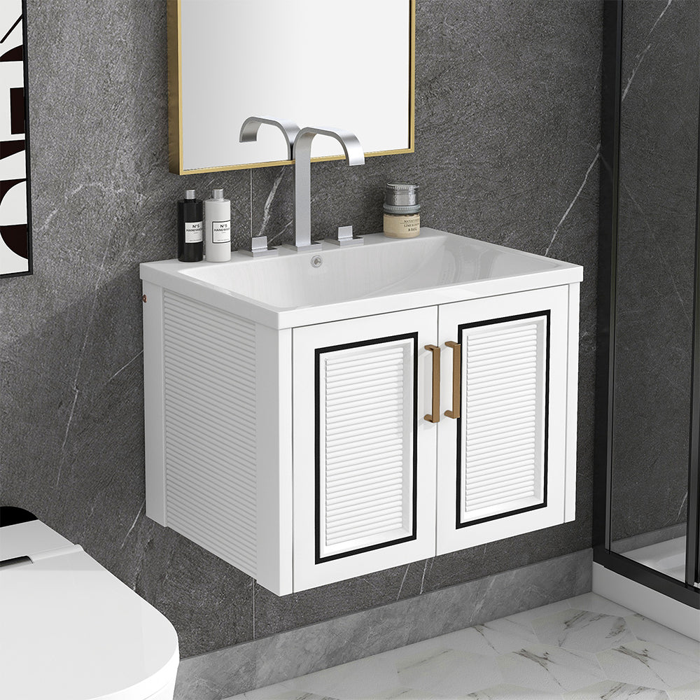 24 Inch Wall-Mounted Bathroom Vanity with Ceramic Basin - White_3