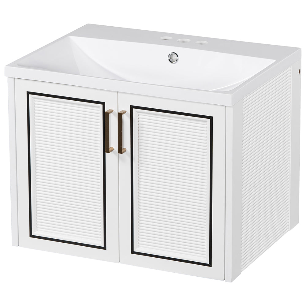 24 Inch Wall-Mounted Bathroom Vanity with Ceramic Basin - White_0