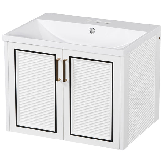 24 Inch Wall-Mounted Bathroom Vanity with Ceramic Basin - White_0