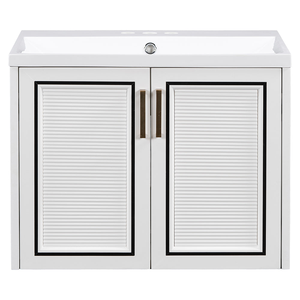 24 Inch Wall-Mounted Bathroom Vanity with Ceramic Basin - White_1
