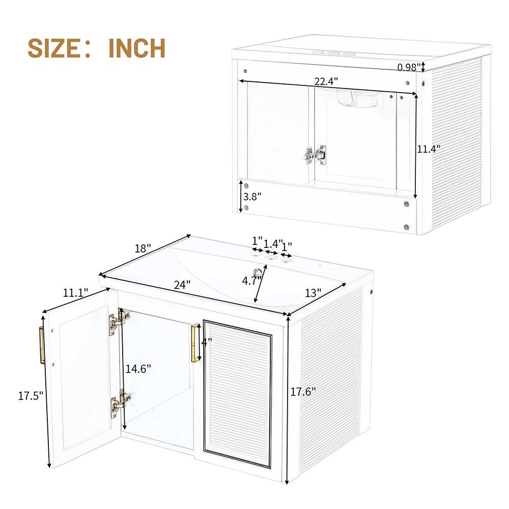 24 Inch Wall-Mounted Bathroom Vanity with Ceramic Basin - White_11