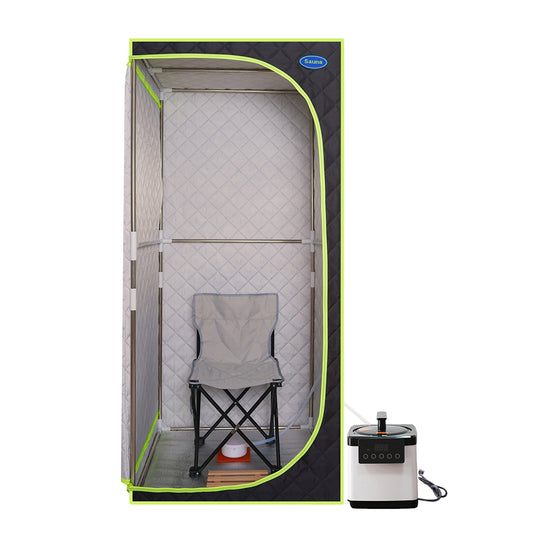 Portable Full Size Steam Sauna Tent - Black with Green Binding_0