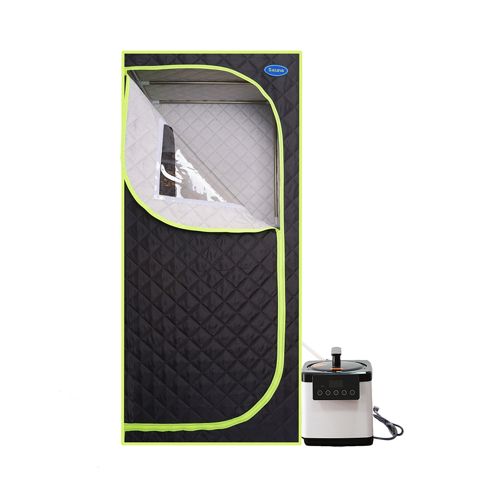 Portable Full Size Steam Sauna Tent - Black with Green Binding_4
