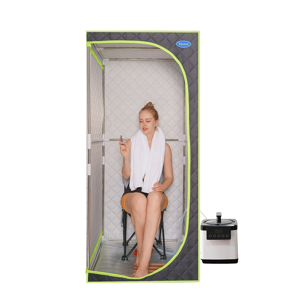 Portable Full Size Steam Sauna Tent - Black with Green Binding_3
