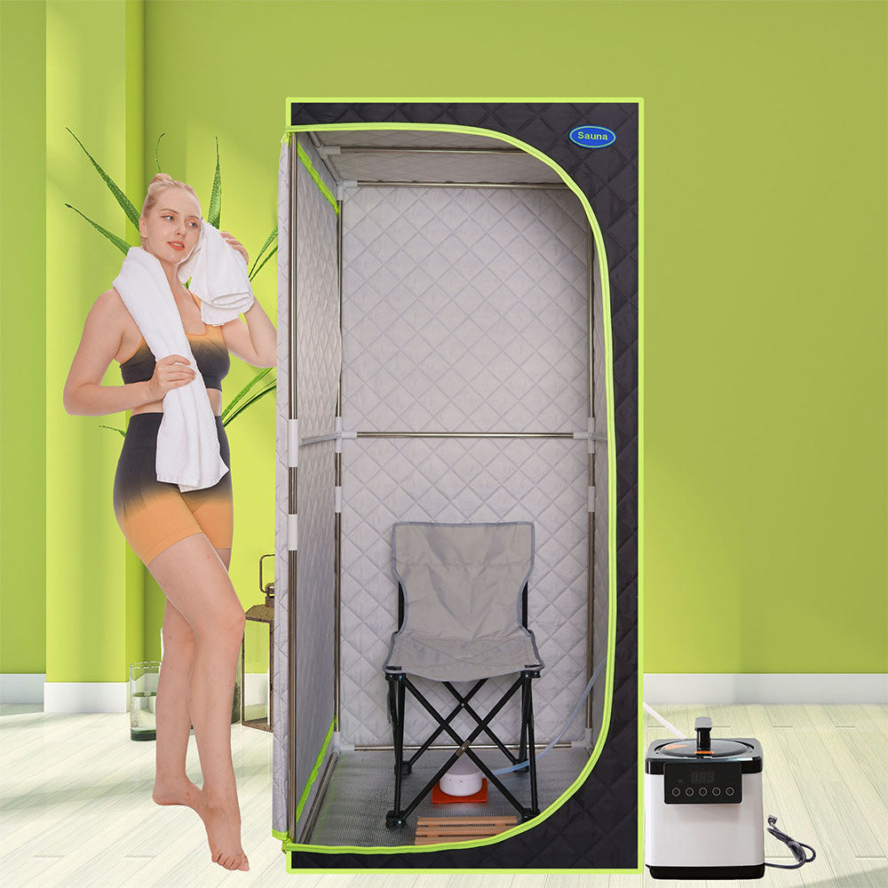 Portable Full Size Steam Sauna Tent - Black with Green Binding_6