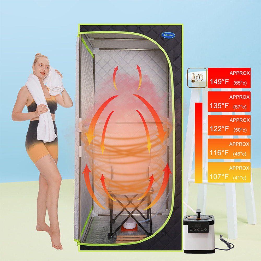Portable Full Size Steam Sauna Tent - Black with Green Binding_8