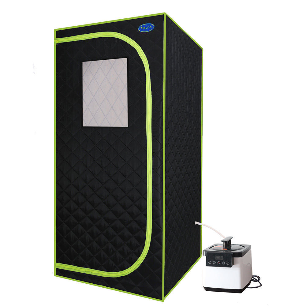 Portable Full Size Steam Sauna Tent - Black with Green Binding_7