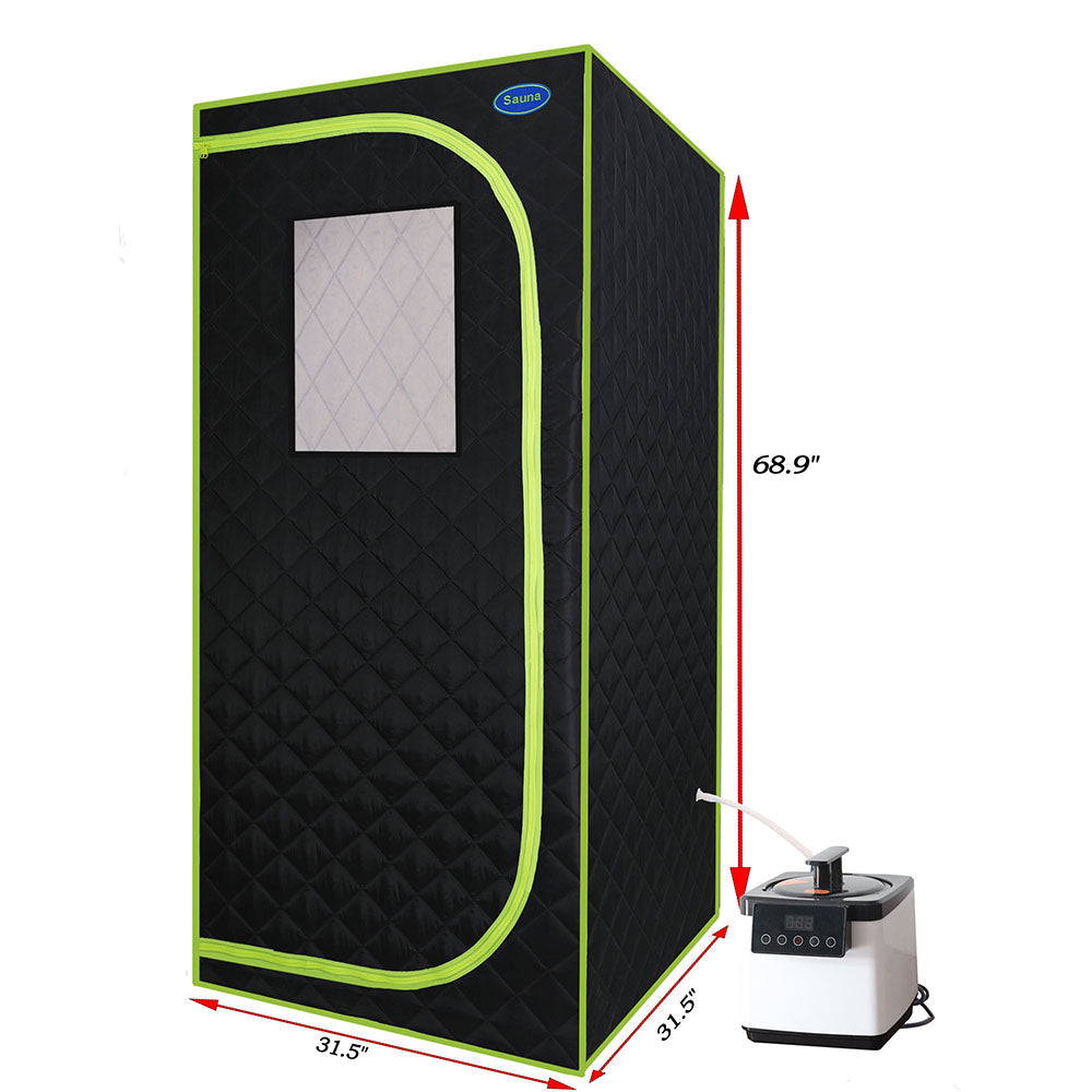 Portable Full Size Steam Sauna Tent - Black with Green Binding_10