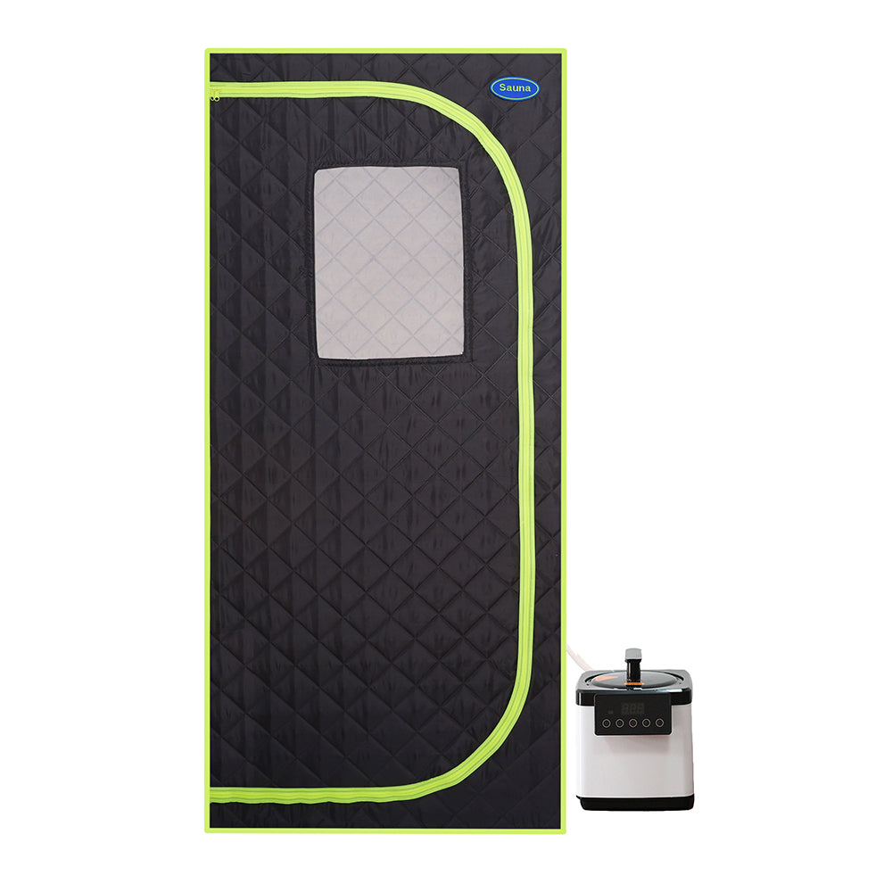 Portable Full Size Steam Sauna Tent - Black with Green Binding_9
