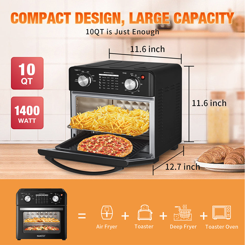 10QT Geek Chef Air Fryer & Toaster Oven: Multi-Function, Black Stainless Steel_7