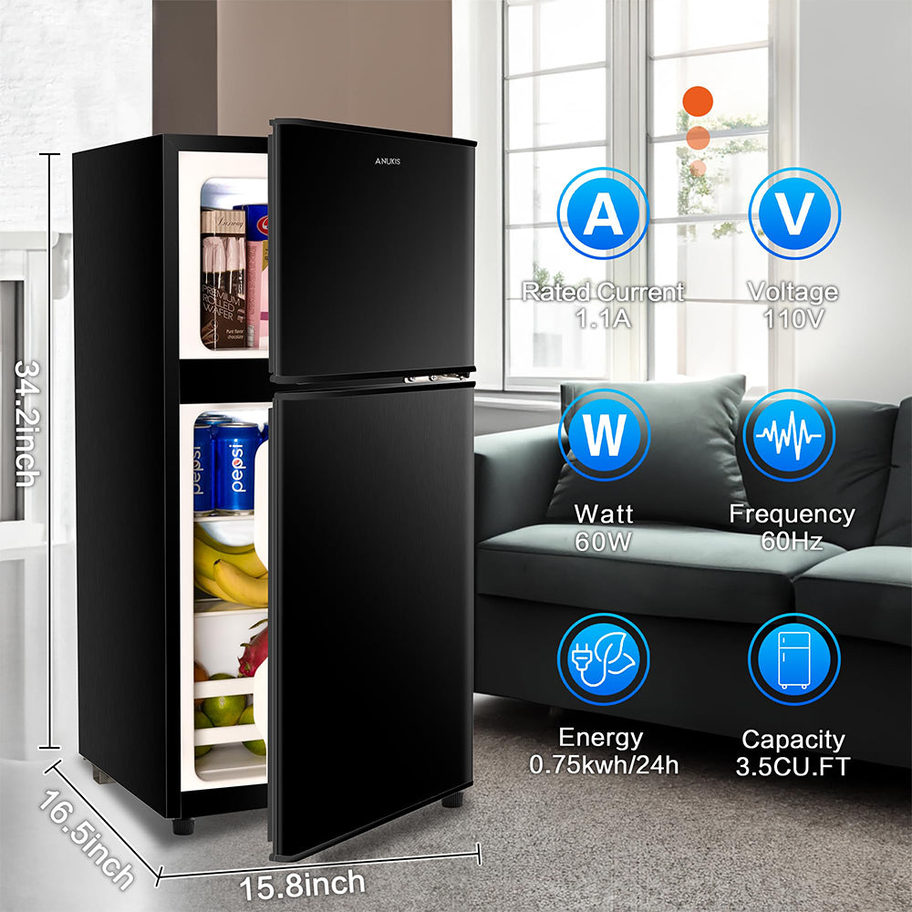 3.5Cu.Ft Mini Fridge with Freezer, 2 Door, Adjustable Thermostat, Removable Shelves - Black_1