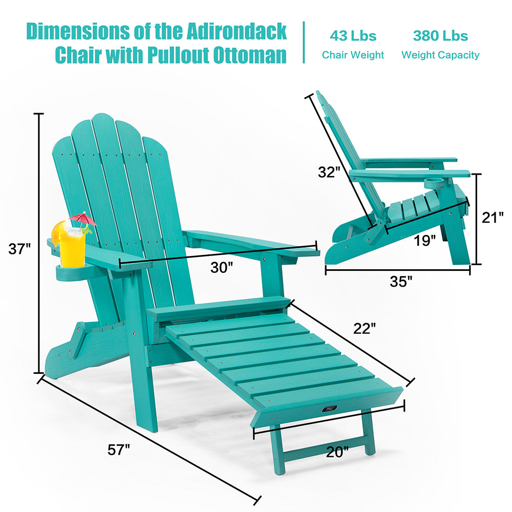 TALE Oversized Folding Adirondack Chair with Pullout Ottoman and Cup Holder - Green_10