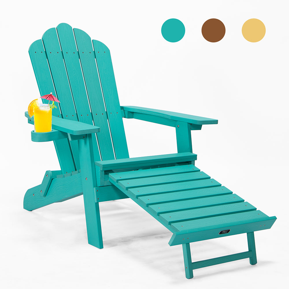 TALE Oversized Folding Adirondack Chair with Pullout Ottoman and Cup Holder - Green_0