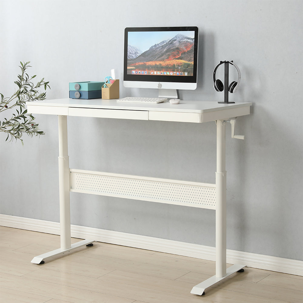 48x24 Inch Adjustable Standing Desk with Metal Drawer - White_4