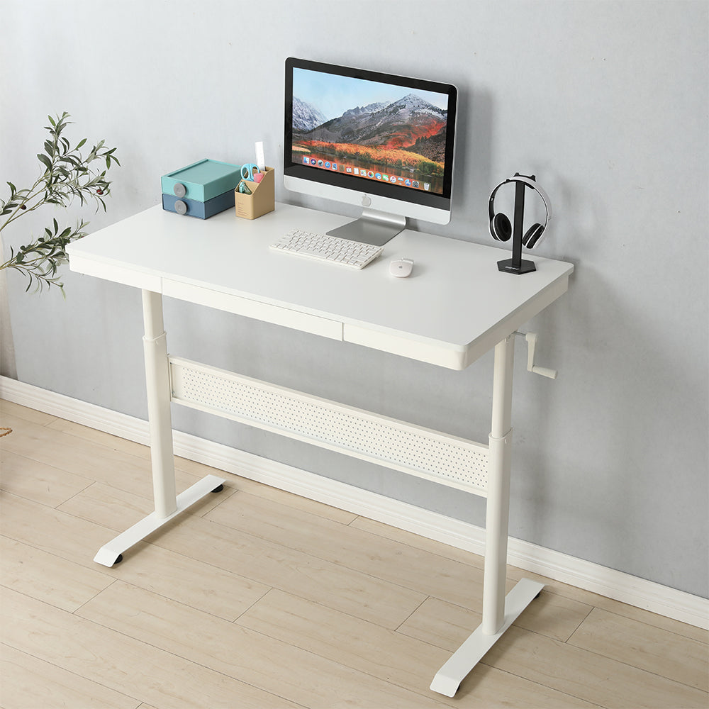 48x24 Inch Adjustable Standing Desk with Metal Drawer - White_3
