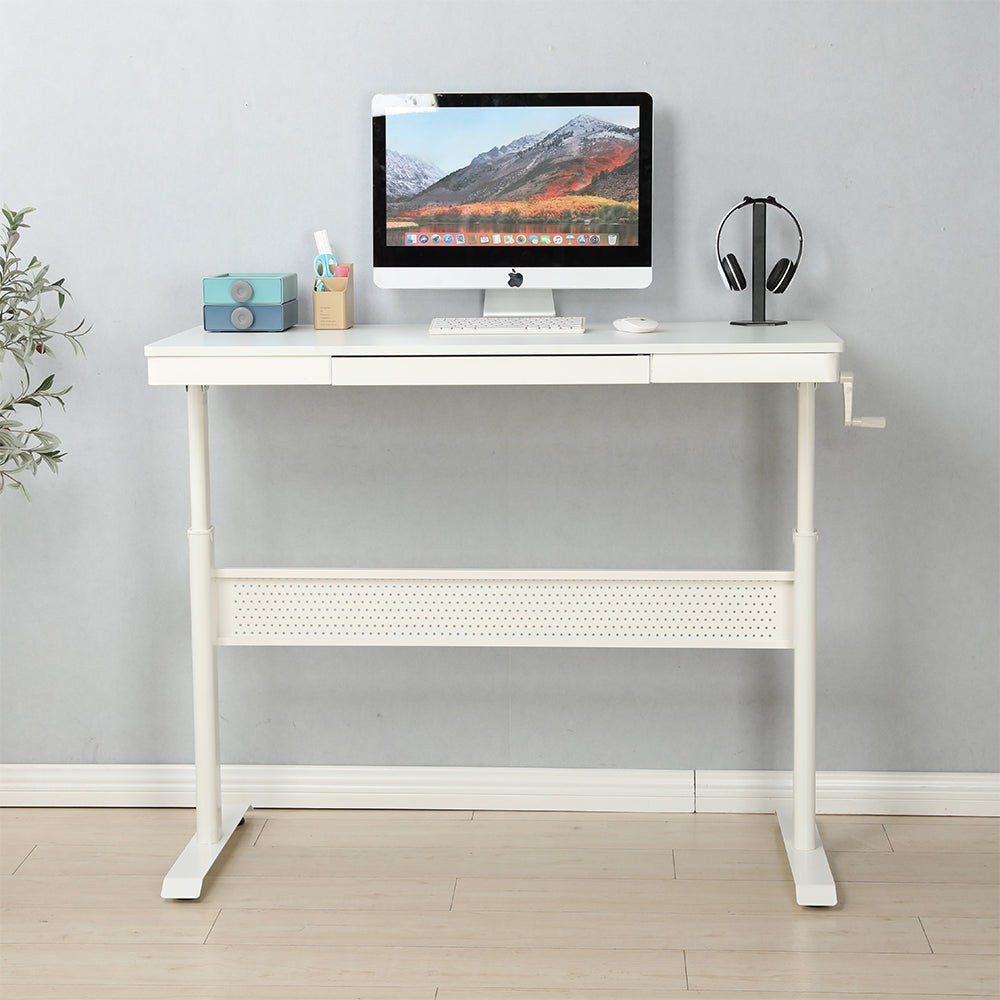 48x24 Inch Adjustable Standing Desk with Metal Drawer - White_0