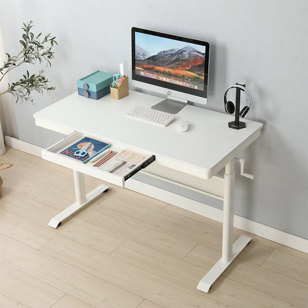48x24 Inch Adjustable Standing Desk with Metal Drawer - White_2