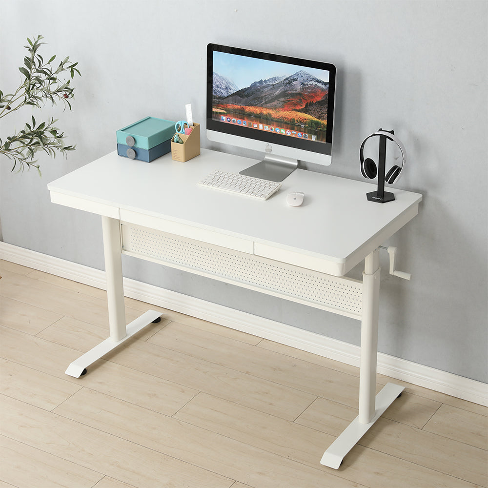 48x24 Inch Adjustable Standing Desk with Metal Drawer - White_1