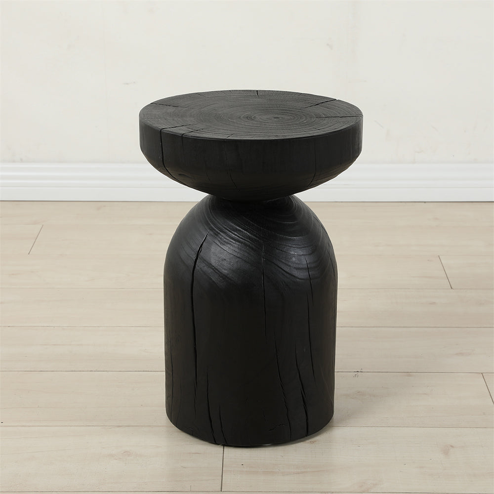 17.7 Inch High Solid Pine Wood Round Accent Table - Black_1