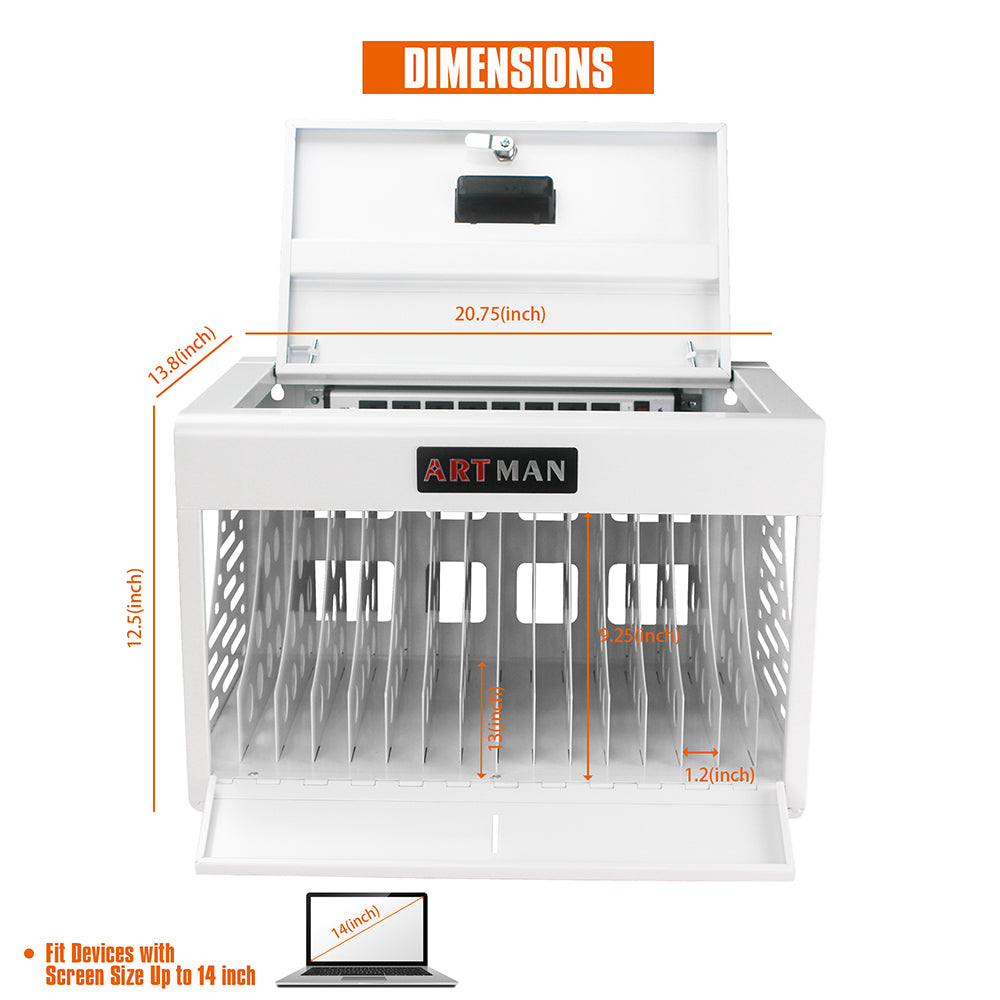 16-Bay Laptop & Chromebook Charging Cabinet with Lock - White_15