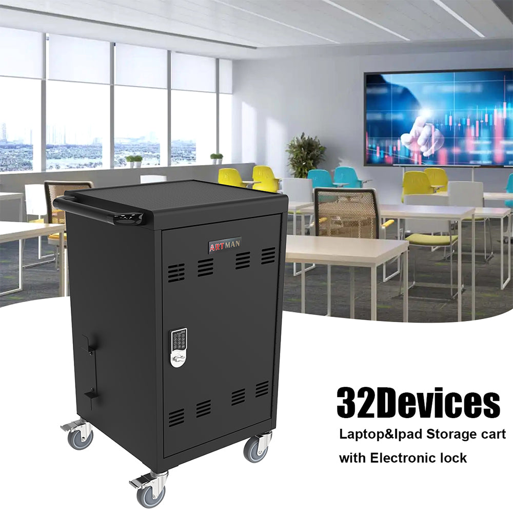 32-Device Mobile Charging Cart & Cabinet - Black_4