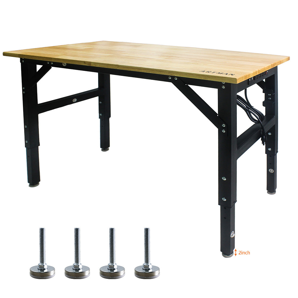 Metal Adjustable Worktable with Socket and Wooden Top_1