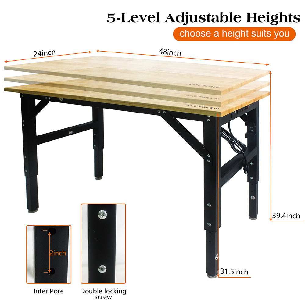 Metal Adjustable Worktable with Socket and Wooden Top_7