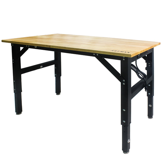 Metal Adjustable Worktable with Socket and Wooden Top_0