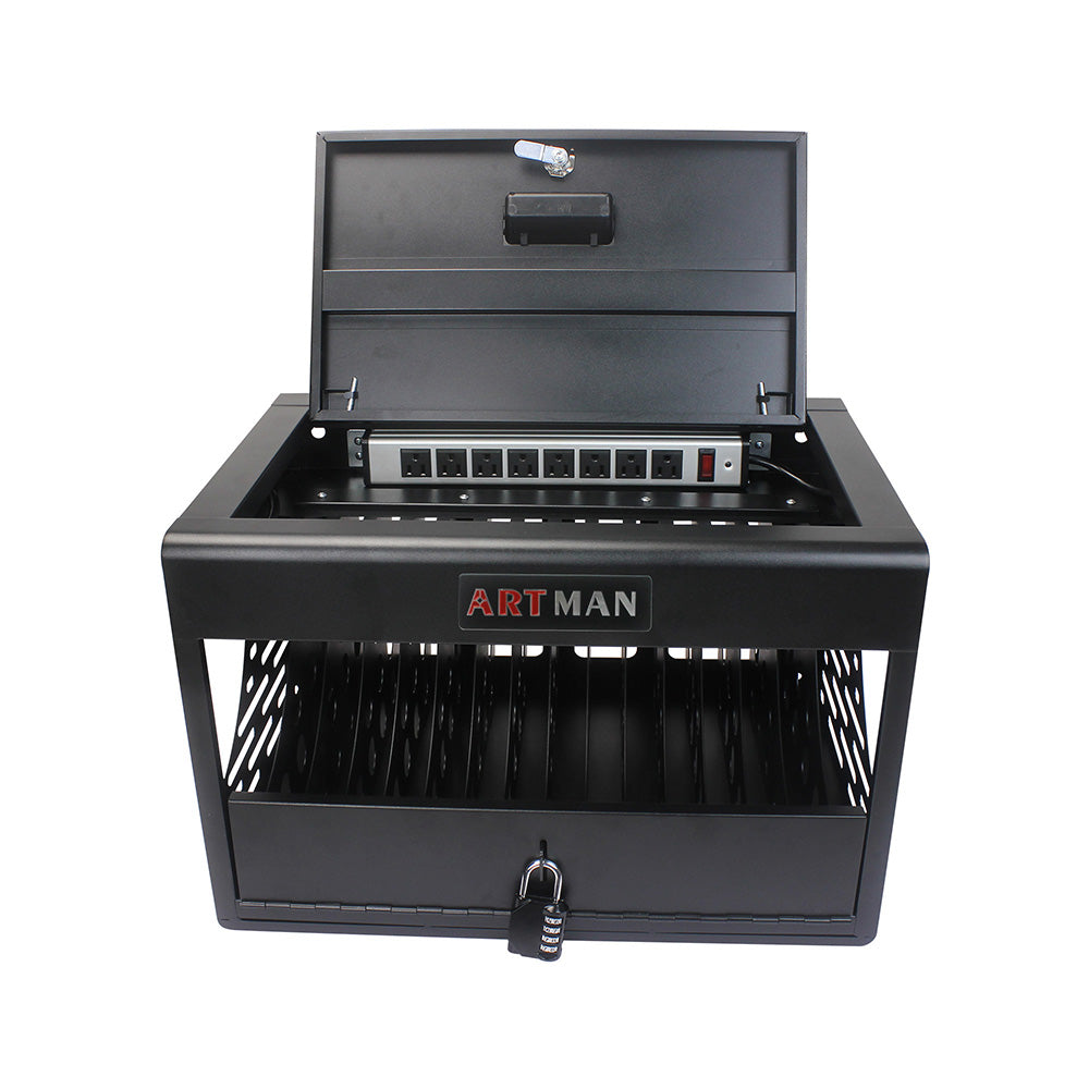 16-Bay Laptop/Chromebook Charging Cabinet with Lock - Black_2