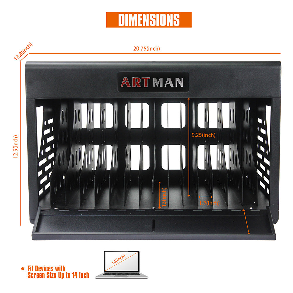 16-Bay Laptop/Chromebook Charging Cabinet with Lock - Black_16