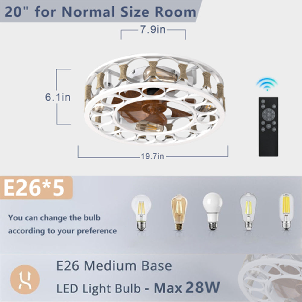Modern White Caged Ceiling Fan with LED Lights_8
