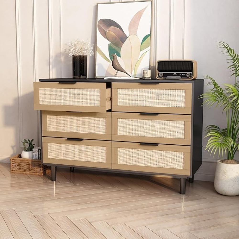 6-Drawer Rattan Dresser for Bedroom and Living Room_1