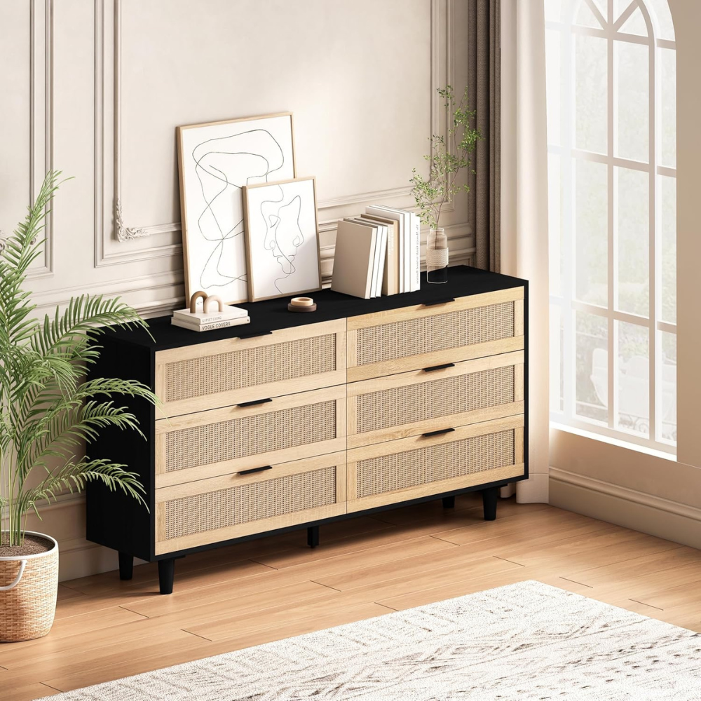 6-Drawer Rattan Dresser for Bedroom and Living Room_2