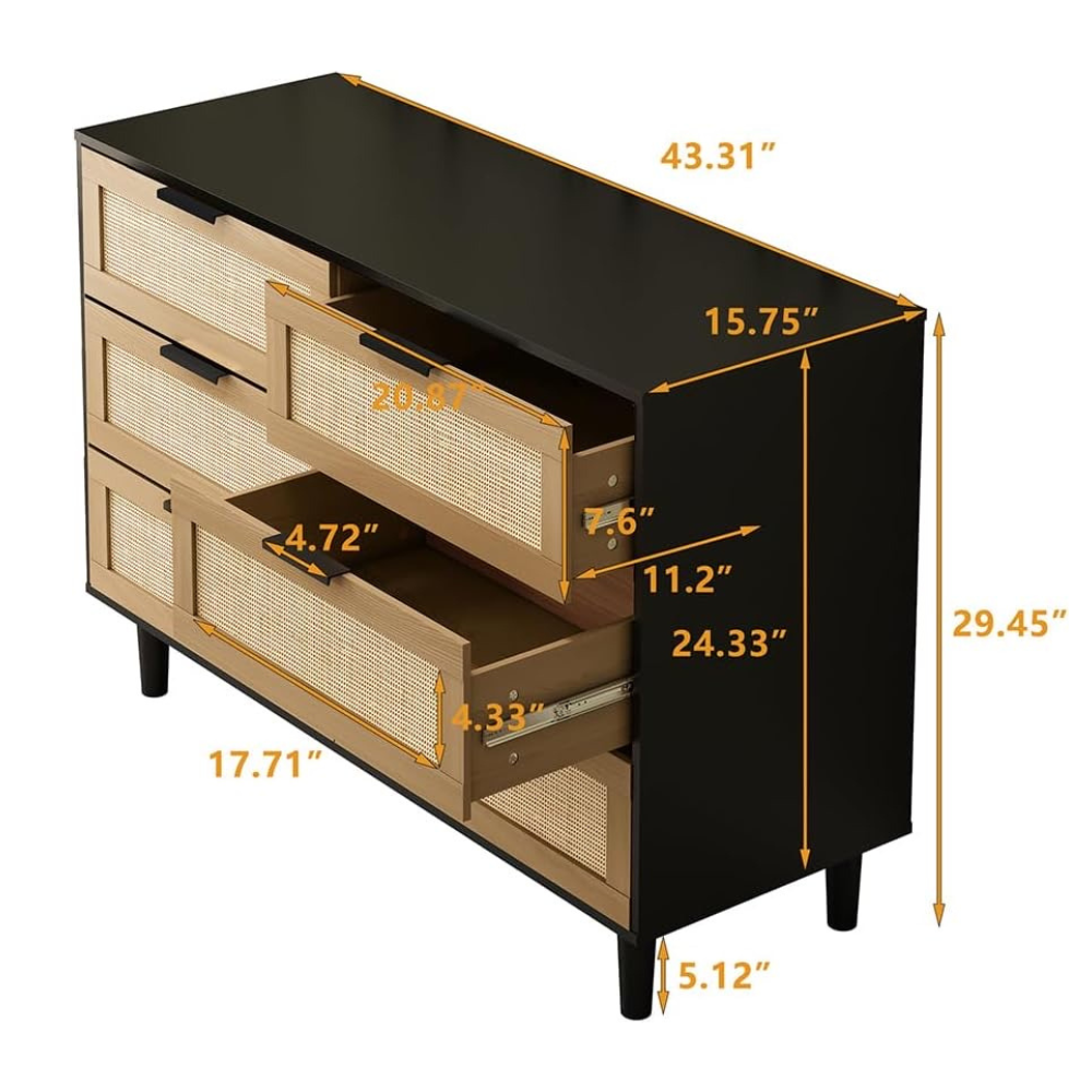 6-Drawer Rattan Dresser for Bedroom and Living Room_5