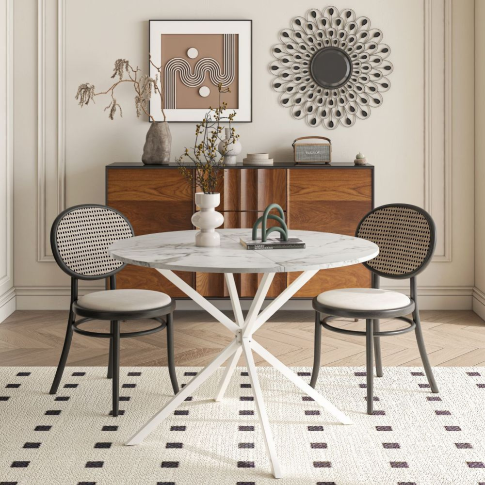 Modern White Marble Cross Leg Round Dining Table_1