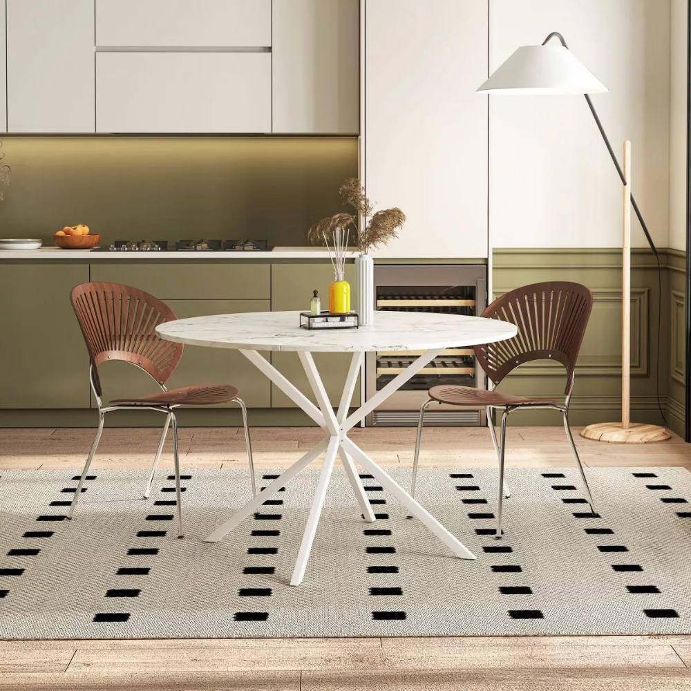 Modern White Marble Cross Leg Round Dining Table_2