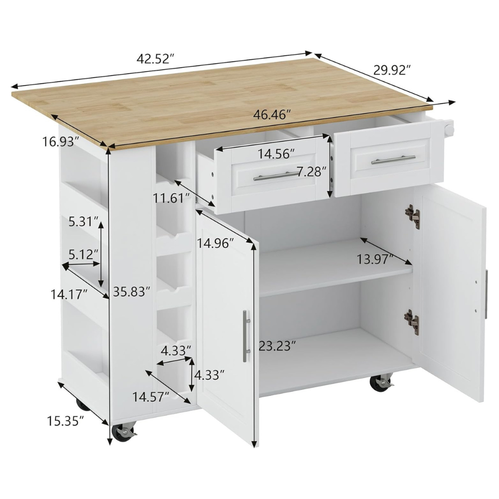 Multi-Functional Kitchen Island Cart with Cabinet, Drawers, Spice Rack, Towel Holder, Wine Rack, and Foldable Table Top_5