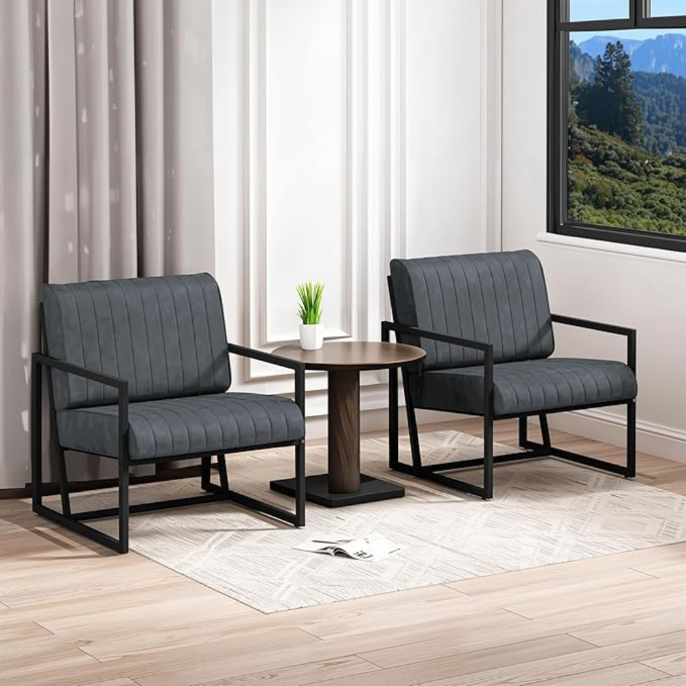 Stylish PU Leather Armchair with Metal Frame_4