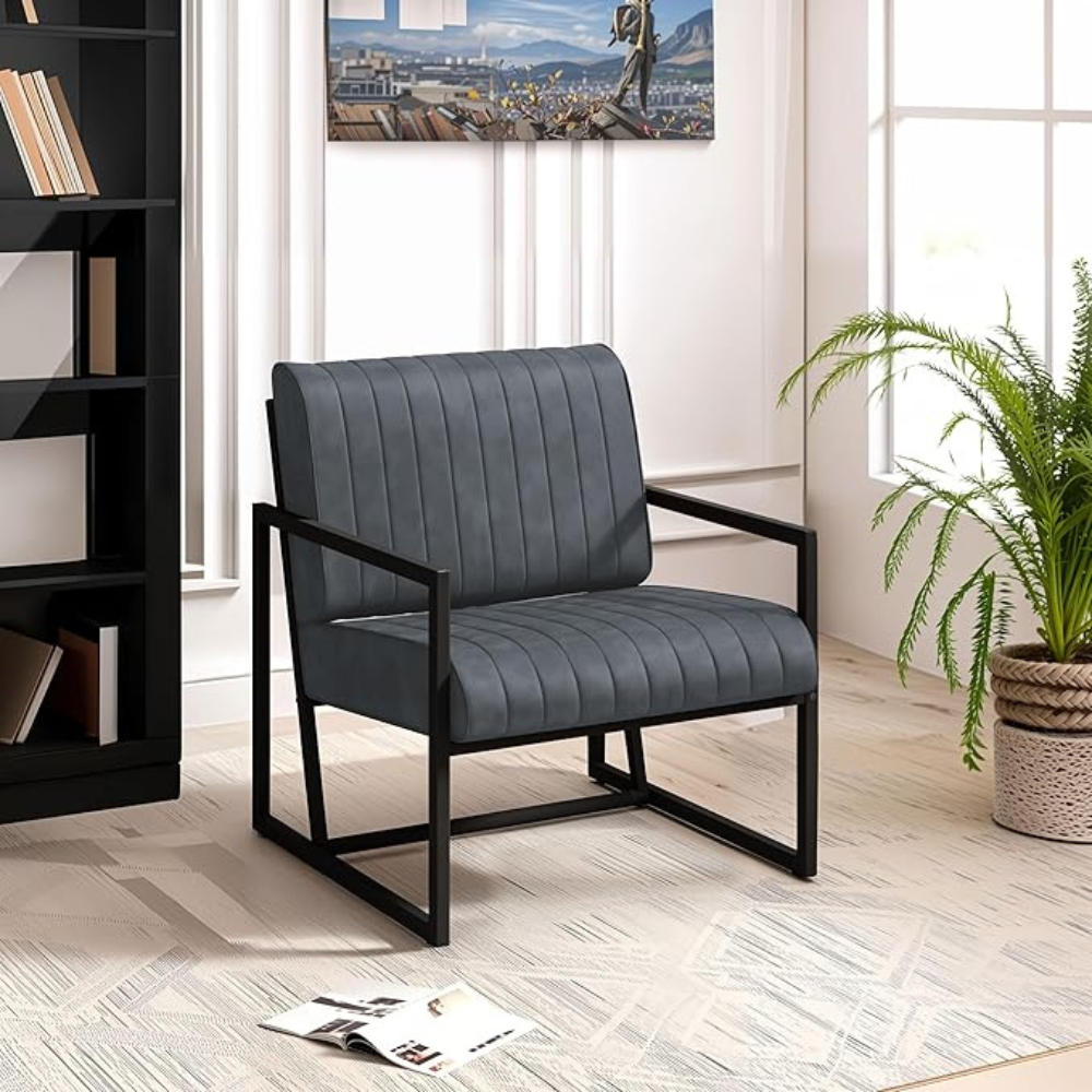 Stylish PU Leather Armchair with Metal Frame_1