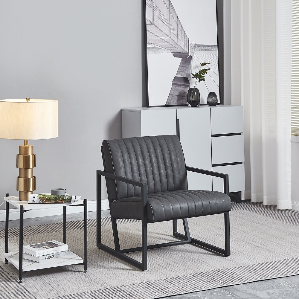 Stylish PU Leather Armchair with Metal Frame_2