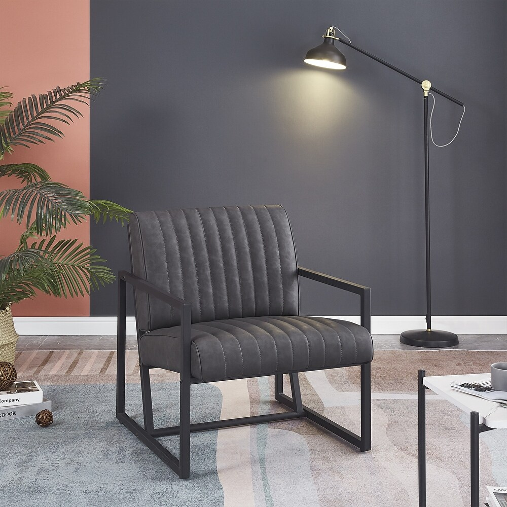 Stylish PU Leather Armchair with Metal Frame_0
