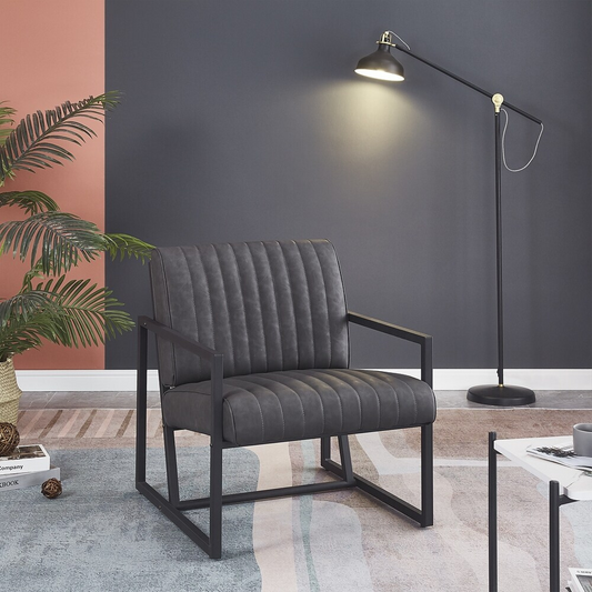 Stylish PU Leather Armchair with Metal Frame_0