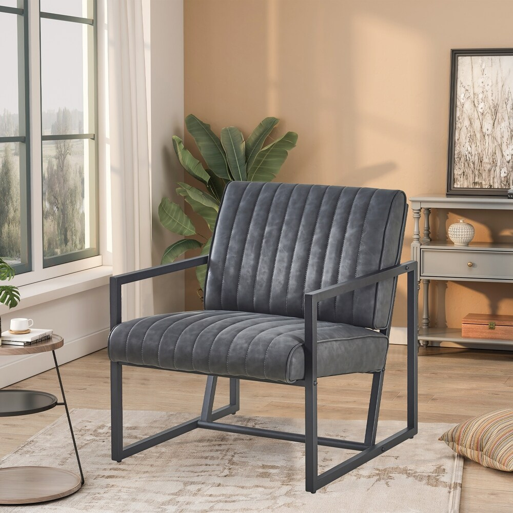 Stylish PU Leather Armchair with Metal Frame_3