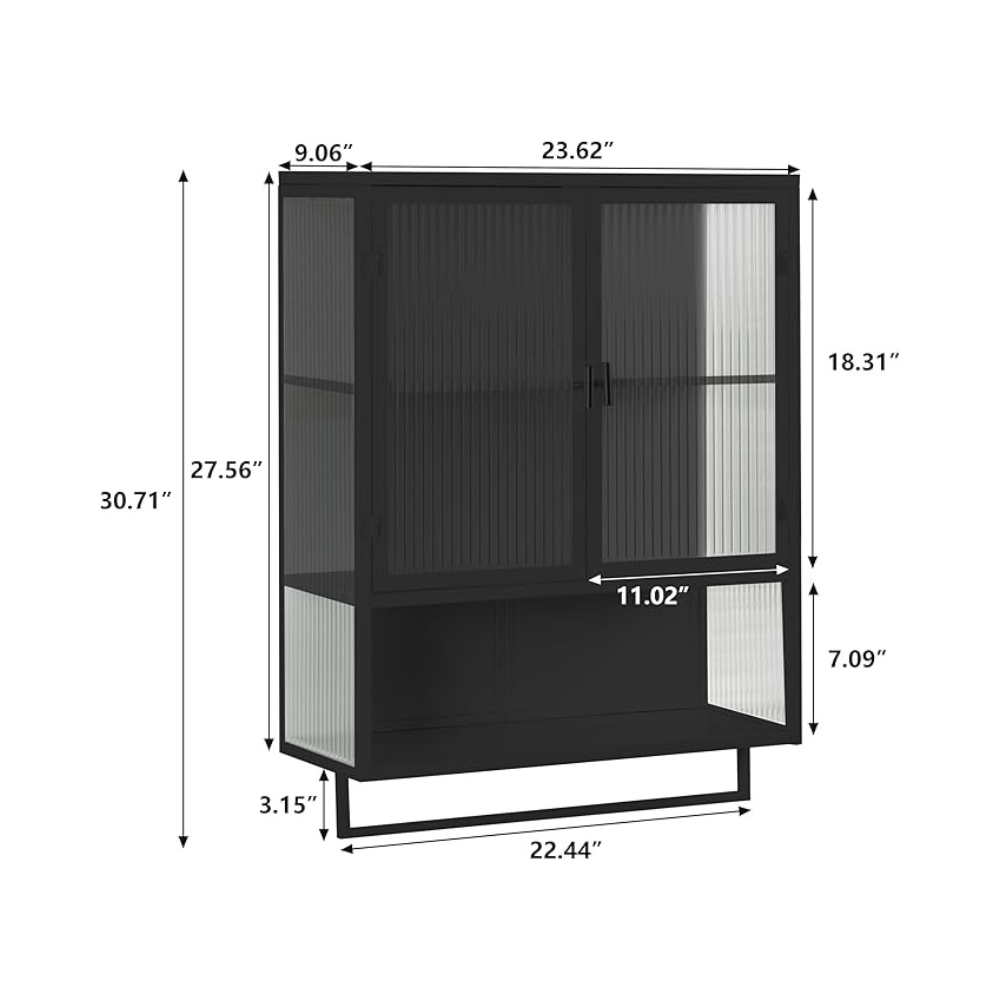 Modern Black Wall Cabinet with Glass Doors and Two-Tier Storage_6