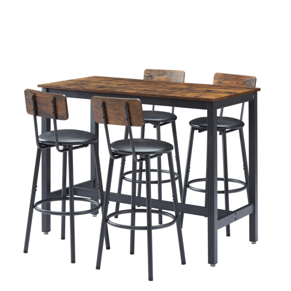 Rustic Brown Bar Table Set with 4 PU Bar Stools_4