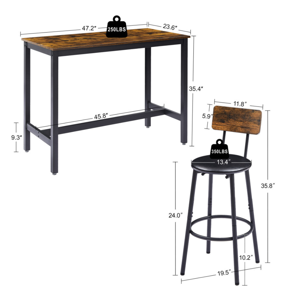 Rustic Brown Bar Table Set with 4 PU Bar Stools_5