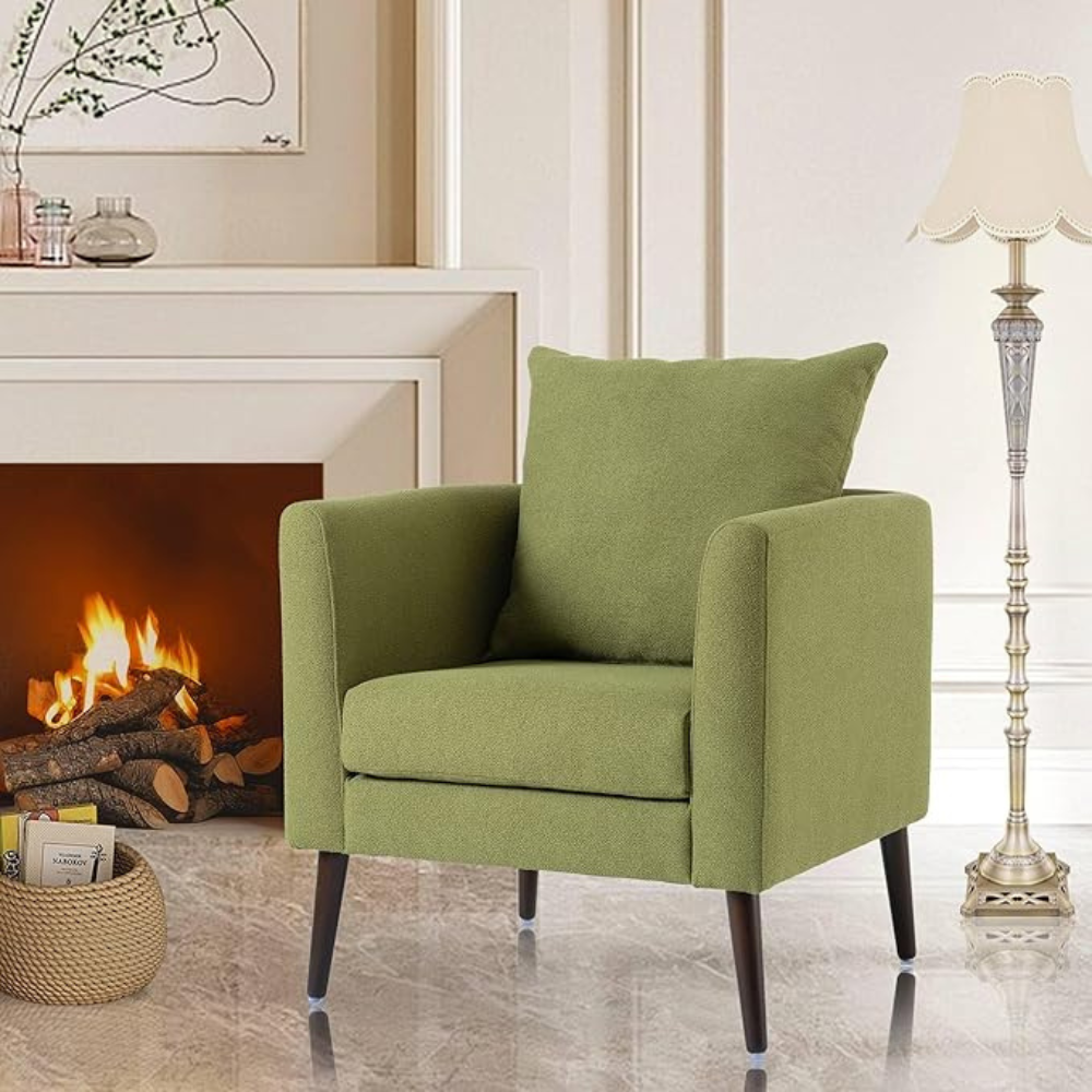 Modern Fabric Barrel Chair with Solid Wood Legs_1