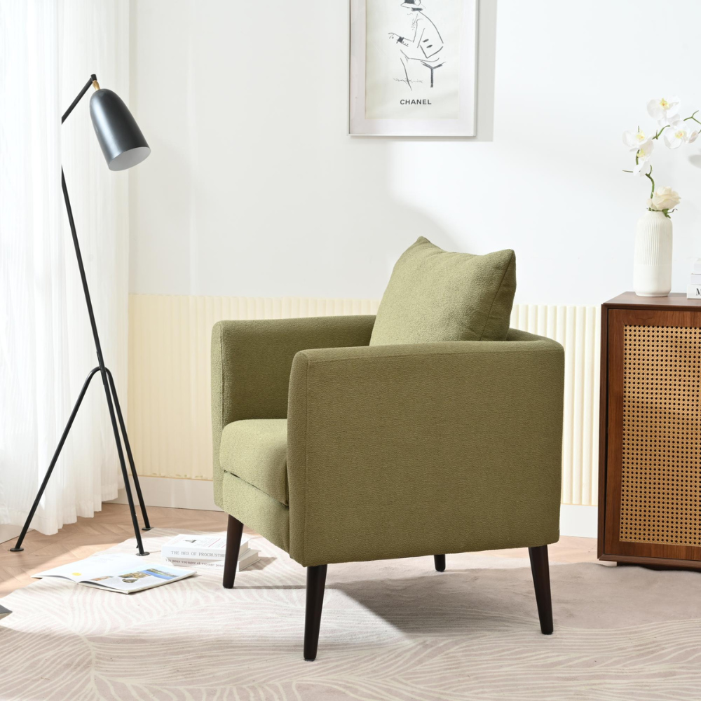 Modern Fabric Barrel Chair with Solid Wood Legs_2